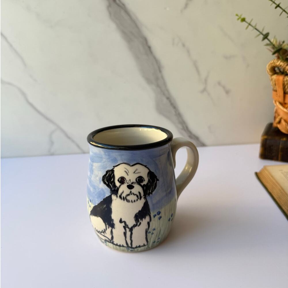Karen Donleavy Pottery Maltese Black White Puppy Dog Coffee Mug | Dog Lover Gift
